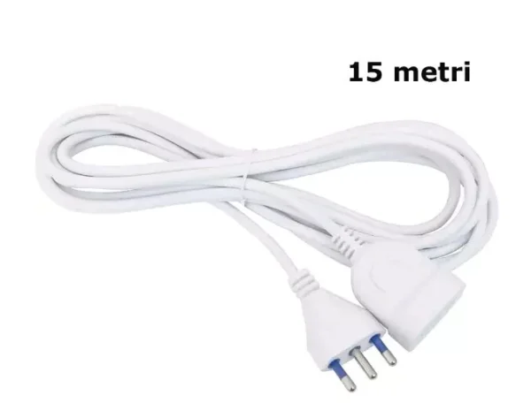 Prolunga 15 metri bipasso bianco ed ingresso per spine da 10A e 16A