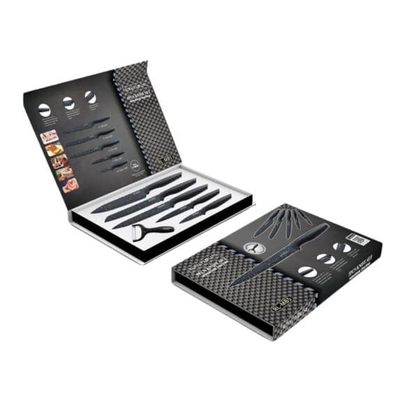 Set di coltelli Royalty 1 x Coltello da Chef 1 x Coltello per pane 1 x Coltello per affettare 1 x Coltello utility 1 x Spelucchino per verdure 1 x Pelapatate