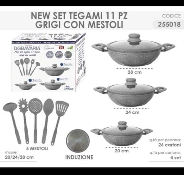 Batteria Di Pentole a Induzione Antiaderente Manico in Bakelite resistente al calore 11 pezzi