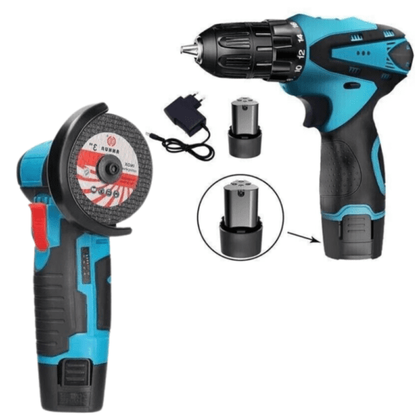 Kit Trapano Percussione Avvitatore + Smerigliatrice Flex con 2 Batteria 2 Dischi 76mm