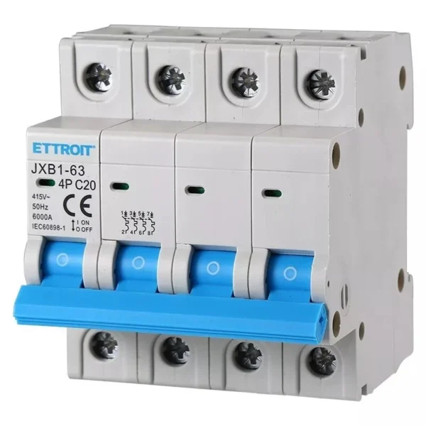 ETTROIT Interruttore Magnetotermico Automatico 4P 20A 6000A 220V 380V JX142060