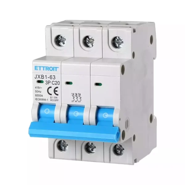 Interruttore magnetotermico 3P 3 moduli 380 V 20A curva C 6KA Ettroit JX132060