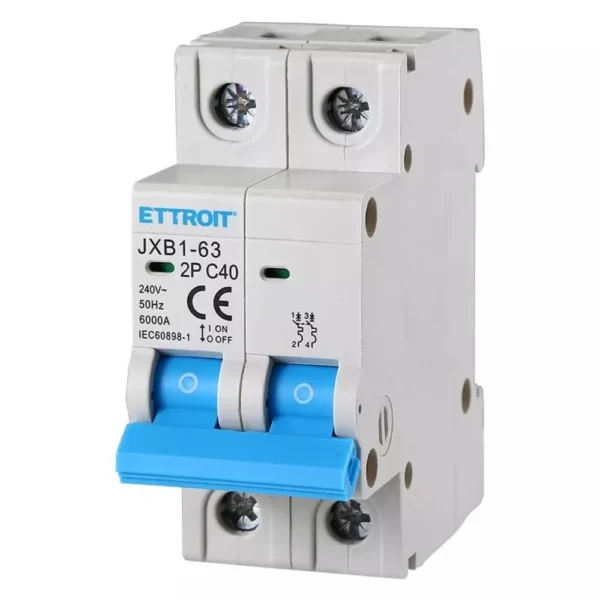 Interruttore magnetotermico 2P 2 moduli 220V 40A curva C 6KA Ettroit JX124060