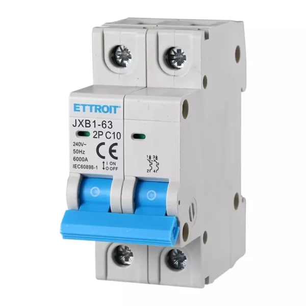Interruttore magnetotermico 2P 2 moduli 220V 10A curva C 6KA Ettroit JX121060