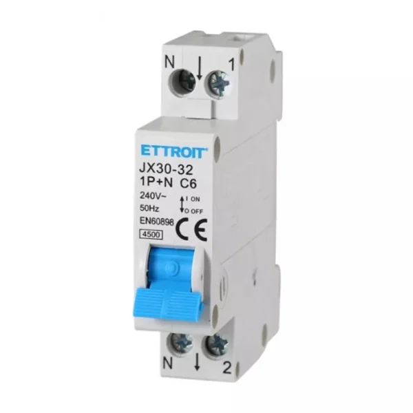 ETTROIT Interruttore magnetotermico 1P+N 6A 4.5Ka 220V 1 Modulo DIN JX150640