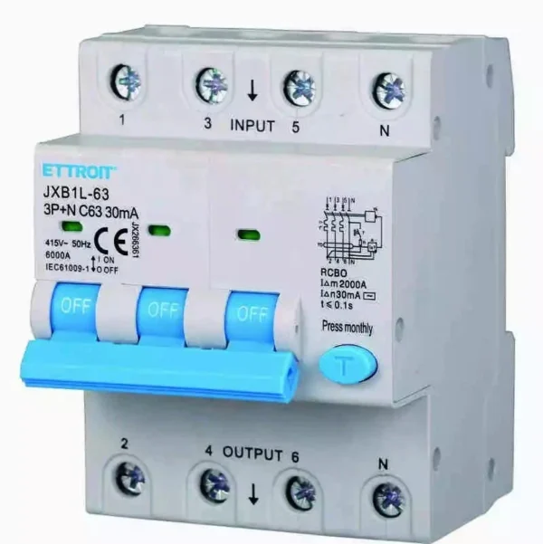 interruttore Magnetotermico Differenziale 3P+N 63A 30mA 380V-6KA - JX266361