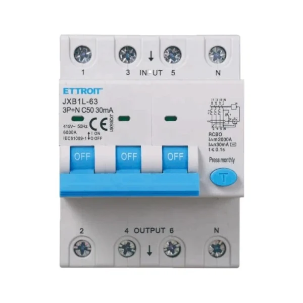ETTROIT Interruttore Magnetotermico Differenziale 3P+N 25A 6KA 30mA 380VJX262561