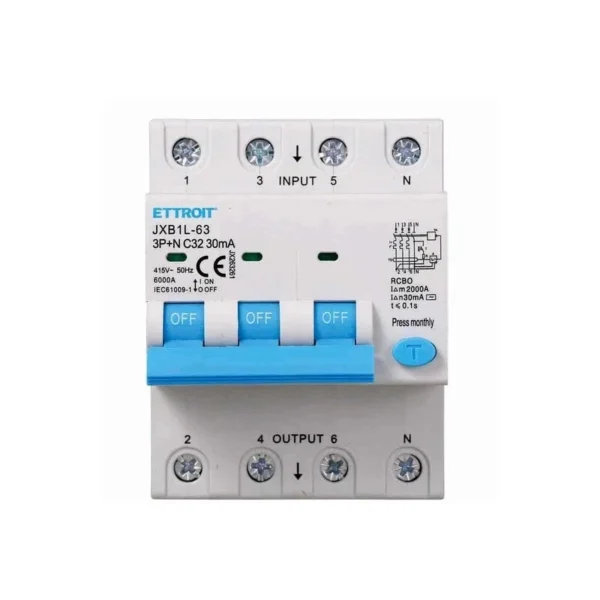 ETTROIT Interruttore Magnetotermico Differenziale 3P+N 32A 6KA30mA 380V JX263261