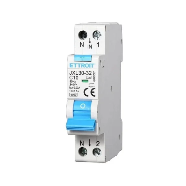 ETTROIT Interruttore Magnetotermico Differenziale1P+N 10A 30mA 220V-6KA JX251061
