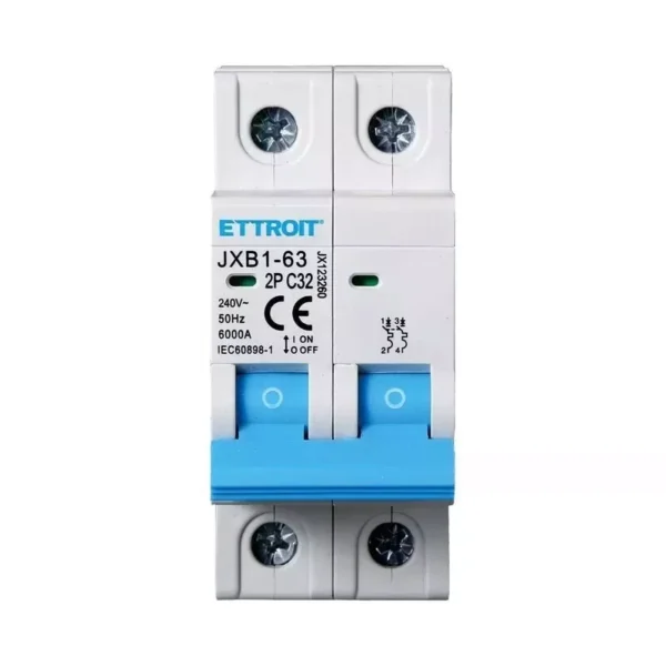 ETTROIT Interruttore Magnetotermico 2P 32A 220V 6KA 2 MODULI JX123260