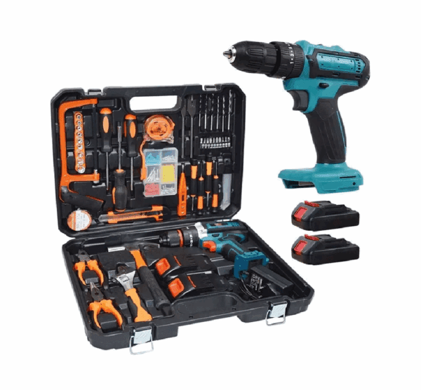 Kit Valigetta Attrezzi da 100 Pezzi con Trapano Avvitatore e Batterie da 88V