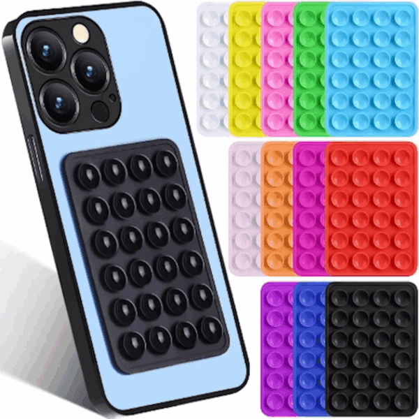 SUPPORTO CELLULARE ADESIVO CON VENTOSA NERO UNIVERSALE IN SILICONE MULTIUSO