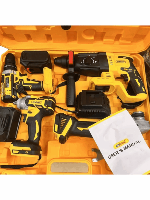 Kit 4in1 Trapano avvitatore,impulsi,smerigliatrice,tassellatore,2x4Ah,caricatore
