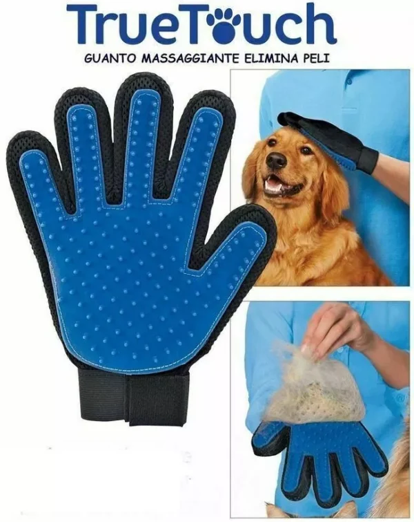 GUANTO MAGICO SPAZZOLA ANIMALI CANE GATTO RIMUOVI PELI CARDATORE TRUE TOUCH