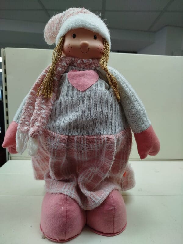 Elfo Ferma Porta Natale Femminile – Pupazzo in Tessuto 135cm con Vestito Rosa