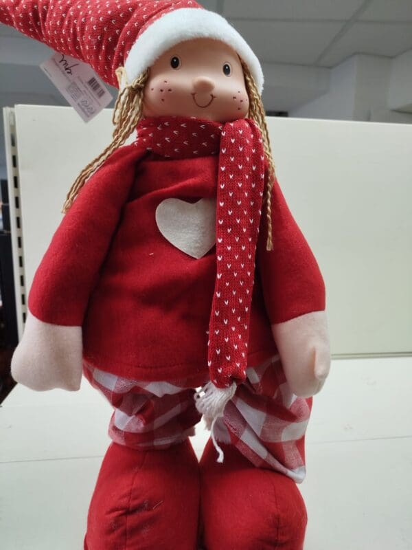 Elfo Ferma Porta Natale Femminile – Pupazzo in Tessuto 135 cm con Vestito Rosso