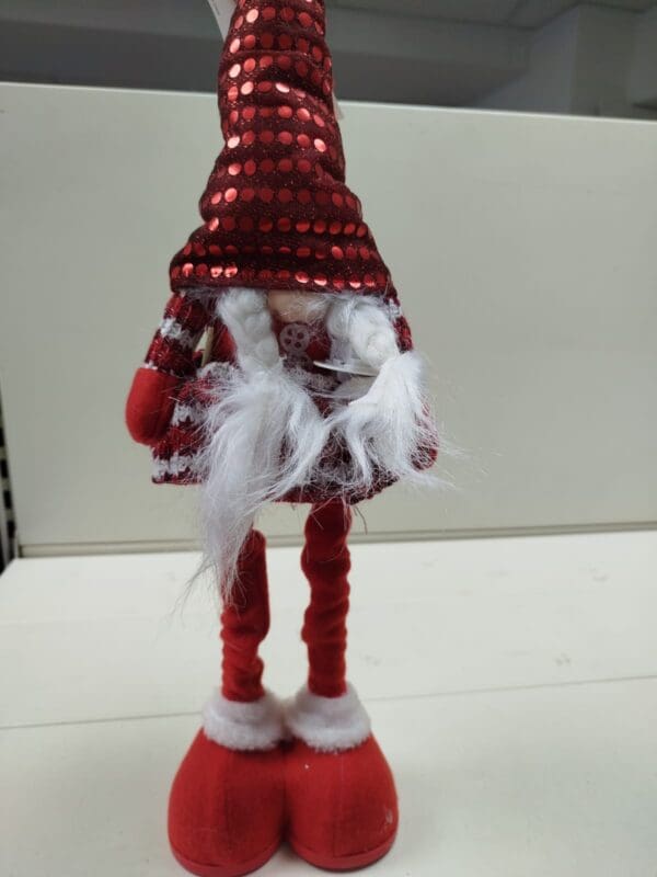 Pupazzo Ferma Porta Natalizio Decorativo con Cappello natale Rosso con paillette Lungo–60cm