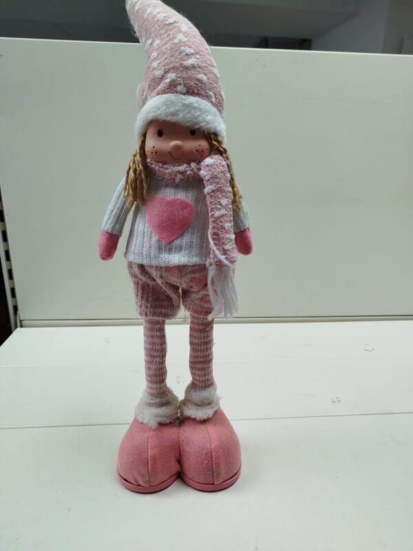 Elfo Ferma Porta Natale Femminile – Pupazzo in Tessuto 60 cm con Vestito Rosa