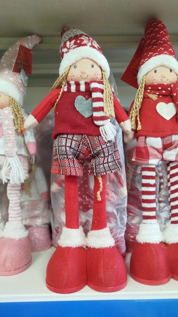 Elfo Ferma Porta Natale Femminile – Pupazzo in Tessuto 60 cm con Vestito Rosso