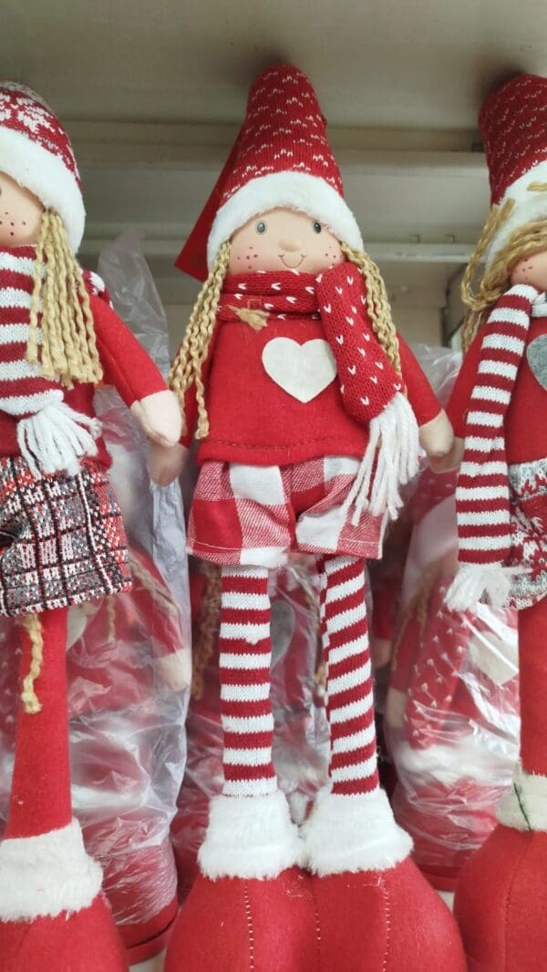 Elfo Ferma Porta Natale Femminile – Pupazzo in Tessuto 60 cm con Vestito Rosso