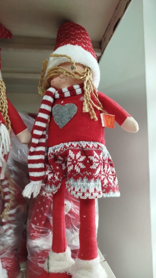 Elfo Ferma Porta Natale Femminile – Pupazzo in Tessuto 60 cm con Vestito Rosso a thema