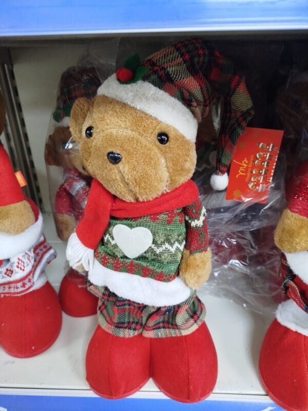 Orso Ferma Porta  Natale 90cm Con Gonna Tartan – Addobbo Natale