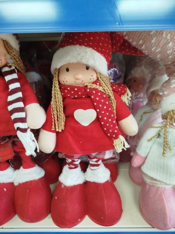 Elfo Ferma Porta Natale Femminile – Pupazzo in Tessuto 90 cm con Vestito Rosso
