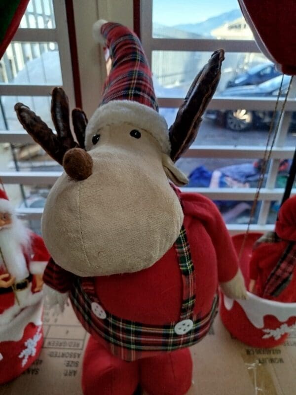 Decorazione ferma porta  Natale Renna rossa e tartan 135cm