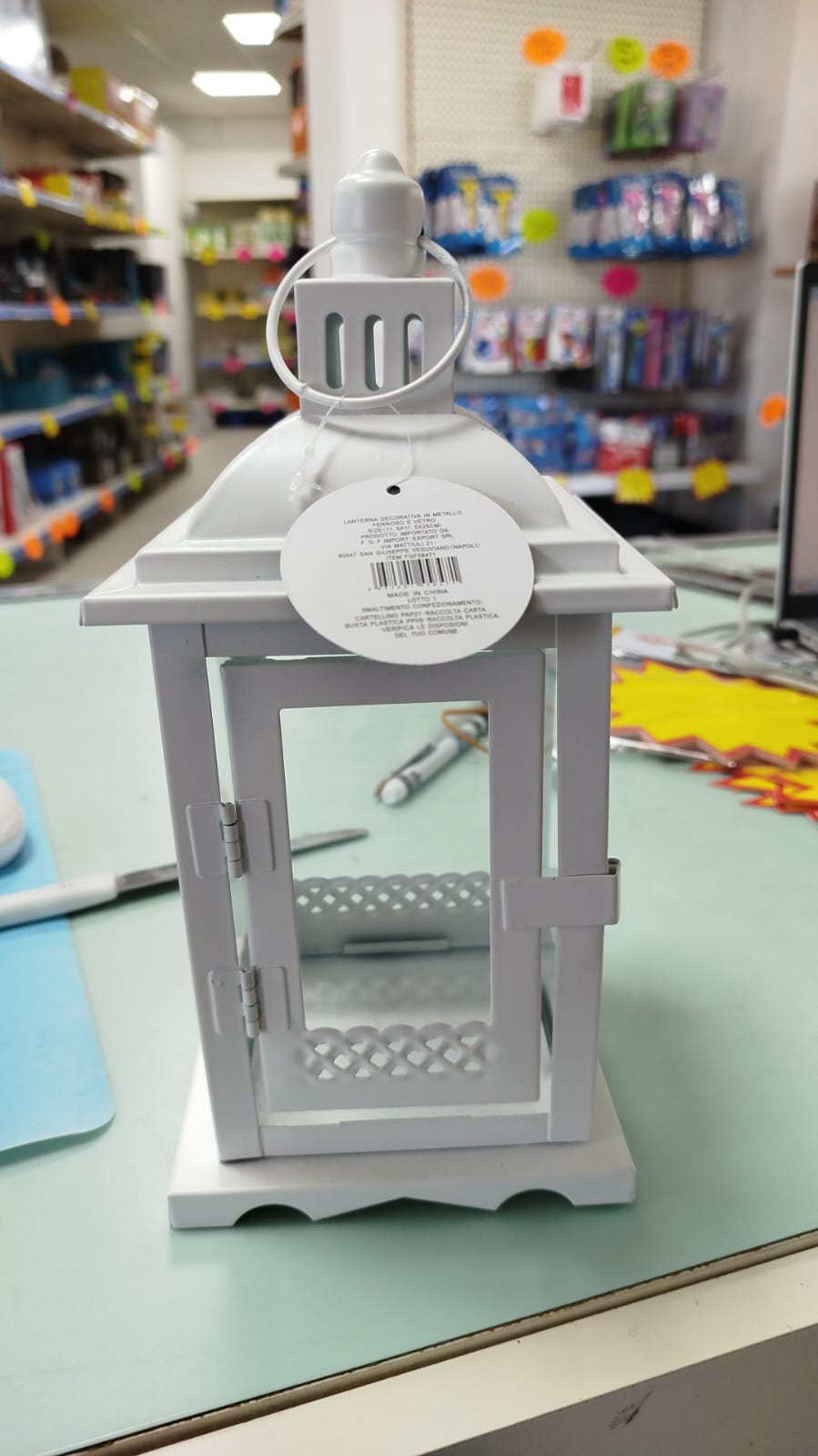 lanterna decorativa in metallo ferrosa in vetro