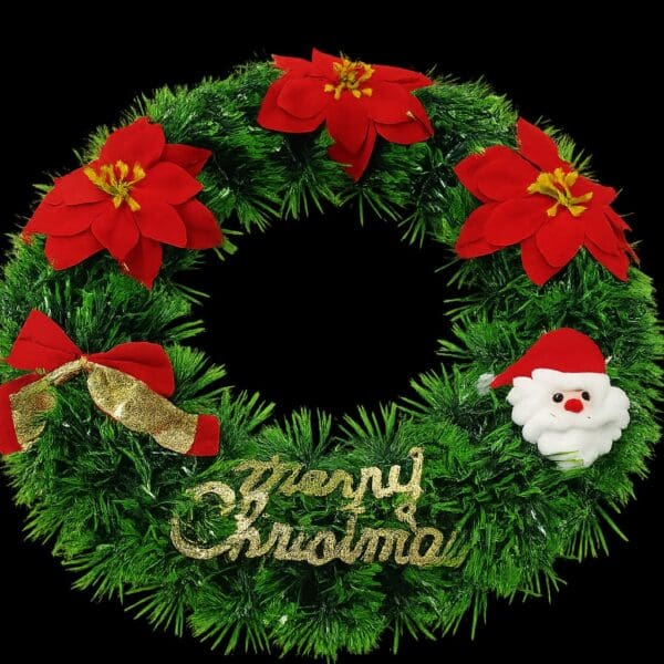 Ghirlanda Di Natale con fiori rossi e merry christmass