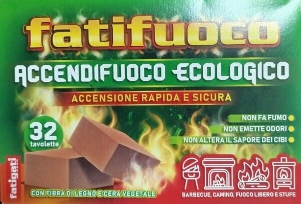 Diavolina Accendifuoco Ecologica Fatigati – 32 Cubetti – Fibra di Legno e Cera Vegetale