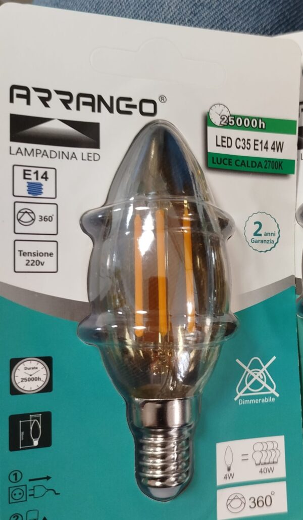 💡 ARRANC-O LED – Lampadina E14 4W  450 lm LUCE CALDA VETRO AMBRA
