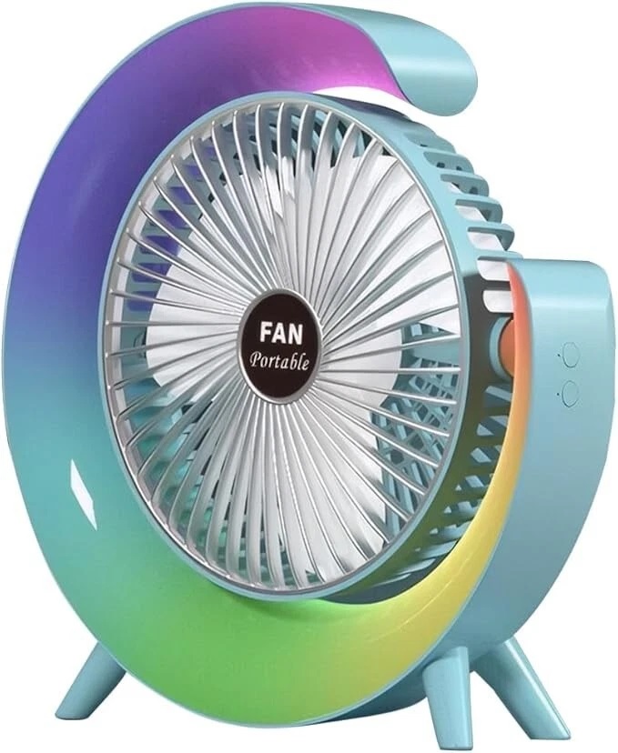 Ventilatore Da Tavolo Lampada Con Luce RGB Multicolore Inclinabile180°3 Velocità
