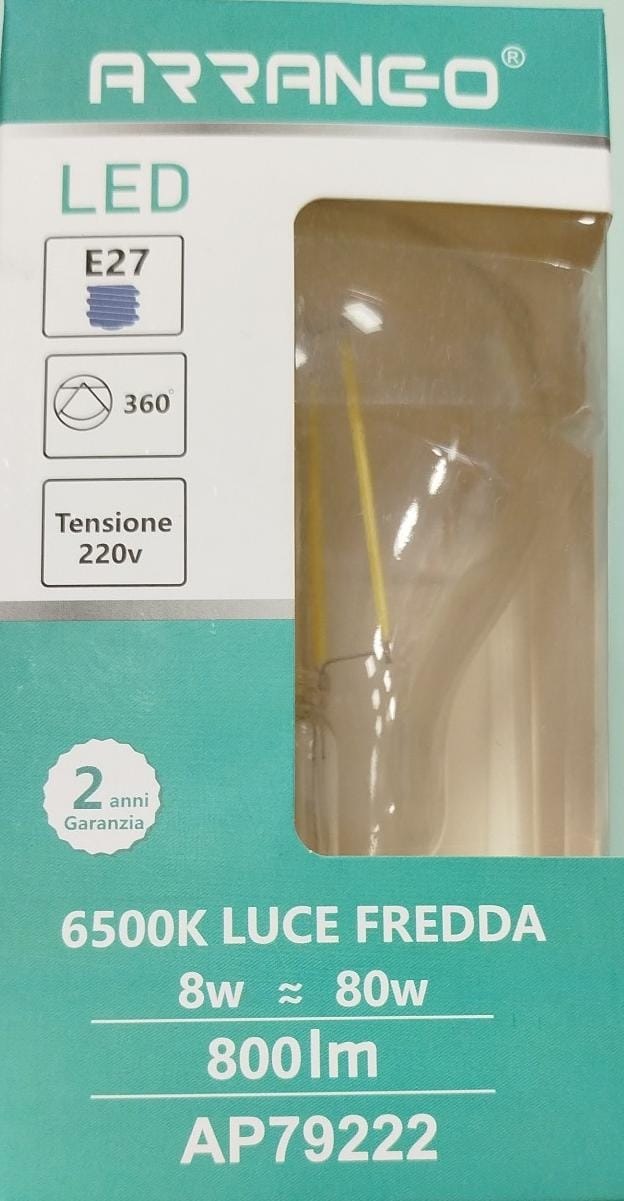 Lampadina LED  E27 8W 6500K – Arranc-o – Luce Bianca Fredda – 800lm – Sferica