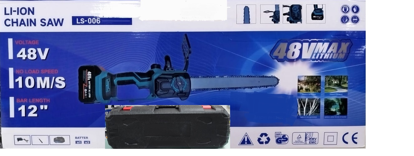 motosega 12" 10m/s 48V 2 batteria oliatore automatico cacciaviti caricatore