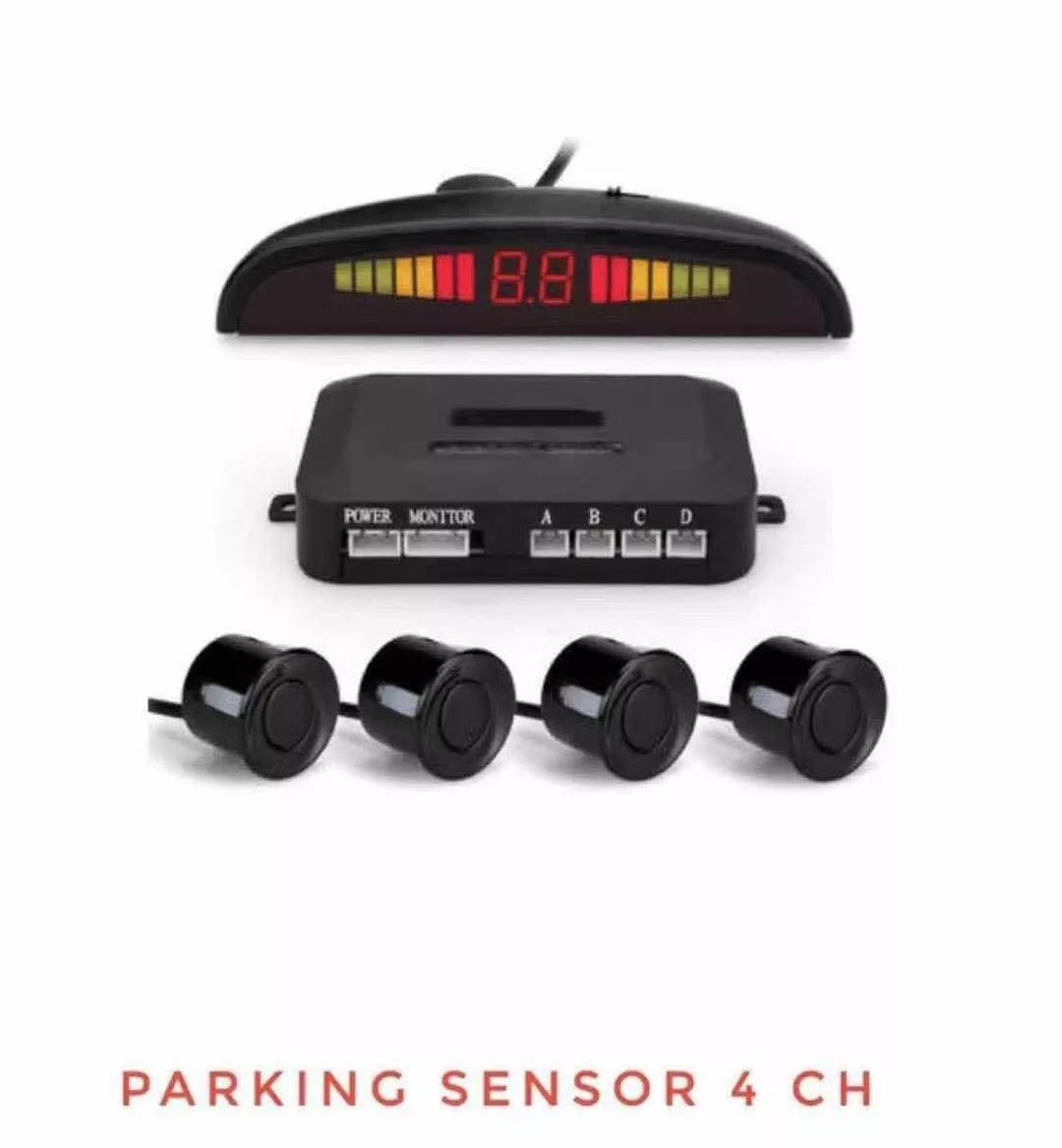 KIT 4 SENSORI DI PARCHEGGIO CON DISPLAY LED + SUONO COLORE NERO