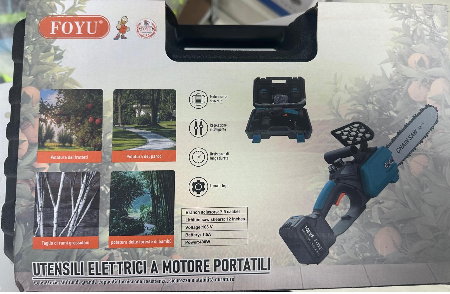 Motosega a Batteria da 12 Pollici,400w Potatura Giardinaggio, Taglia Rami