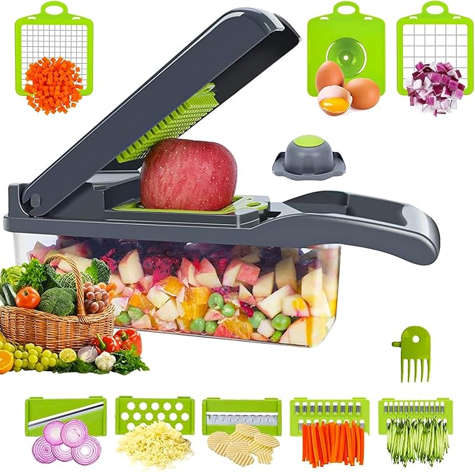 tagliaverdure vegetable chopper multifunzione 14 in 1, tritatutto cipolla, affettatrice cetriolo per piallare frutta e verdura, carota, patate, pomodoro